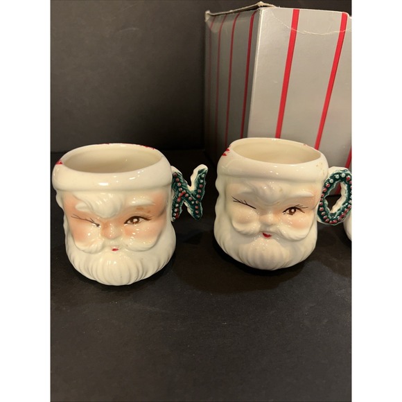 VTG Set of 4 Commodore Japan Noel Santa Faces Ceramic Mugs Hand Painted  1950's - Picture 3 of 13